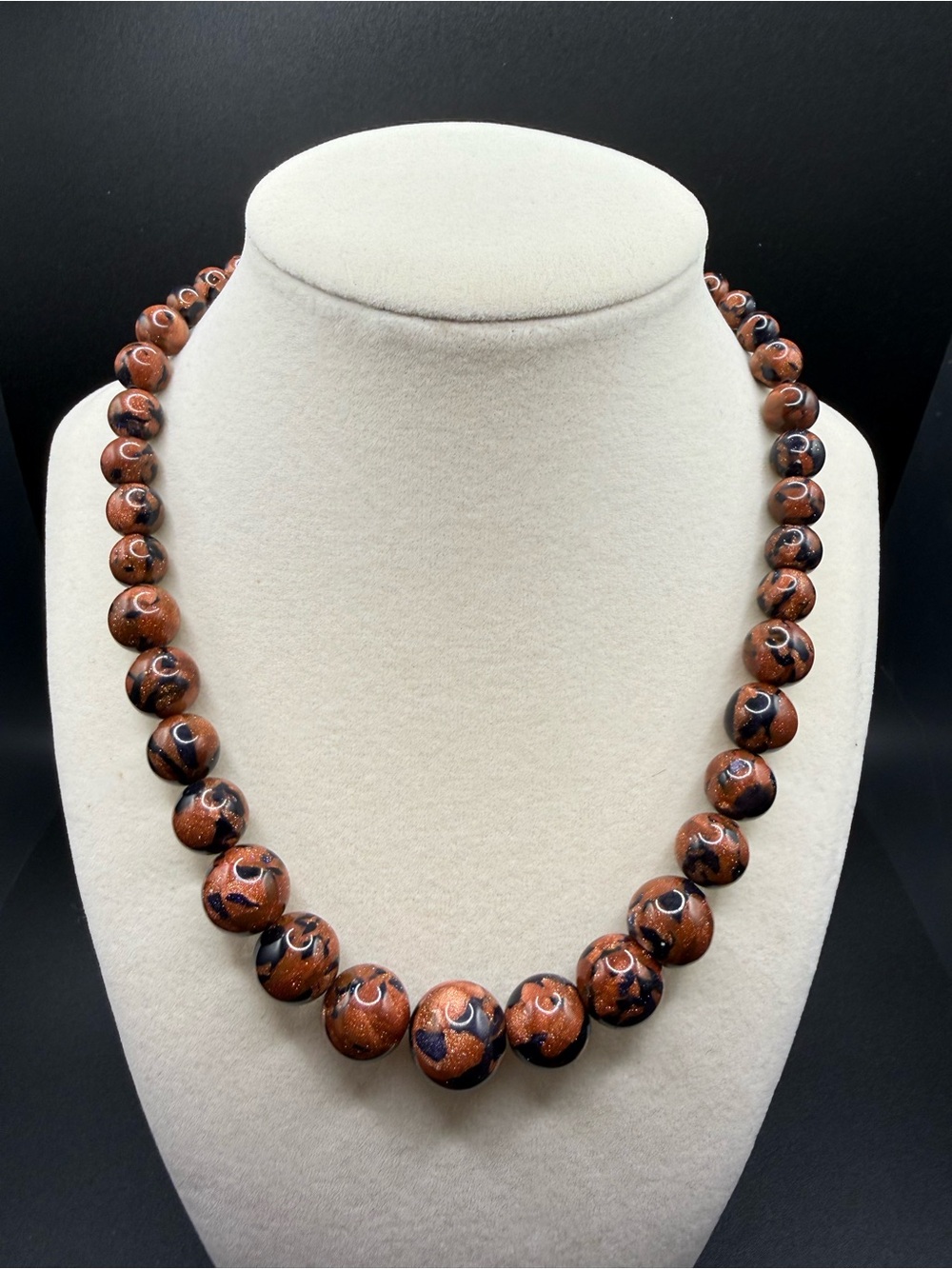 Graduated Goldstone/Sandstone Beaded Necklace